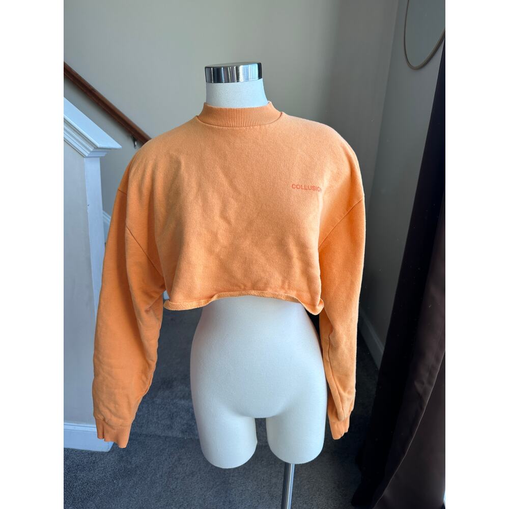 Collusion cropped orange crewneck sweatshirt, size XS